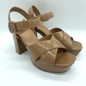 Jeffrey Campbell Women's size 7 Tan Patent Leather Strappy Chunky Platform Heel